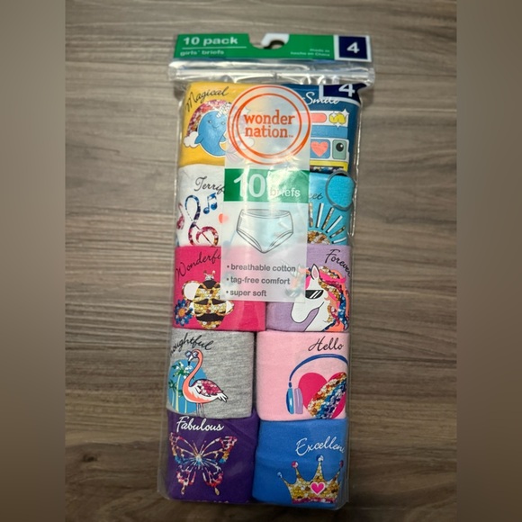 Wonder Nation Cotton Colorful Girls' Briefs 10-Pack size 4-NWT - Picture 3 of 3